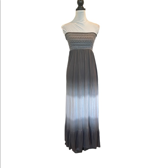 kiwi & punch Dresses & Skirts - Kiwi & Punch strapless tie dye ombré khaki grey flowy maxi sun dress size medium